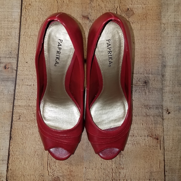 Paprika Red Open Toe Heels - Picture 4 of 7